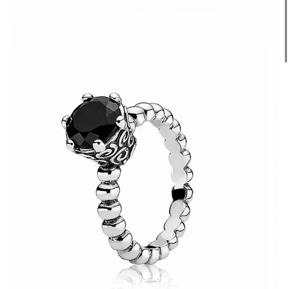 Pandora Sterling Silver & Black Spinel Ring - Size 58